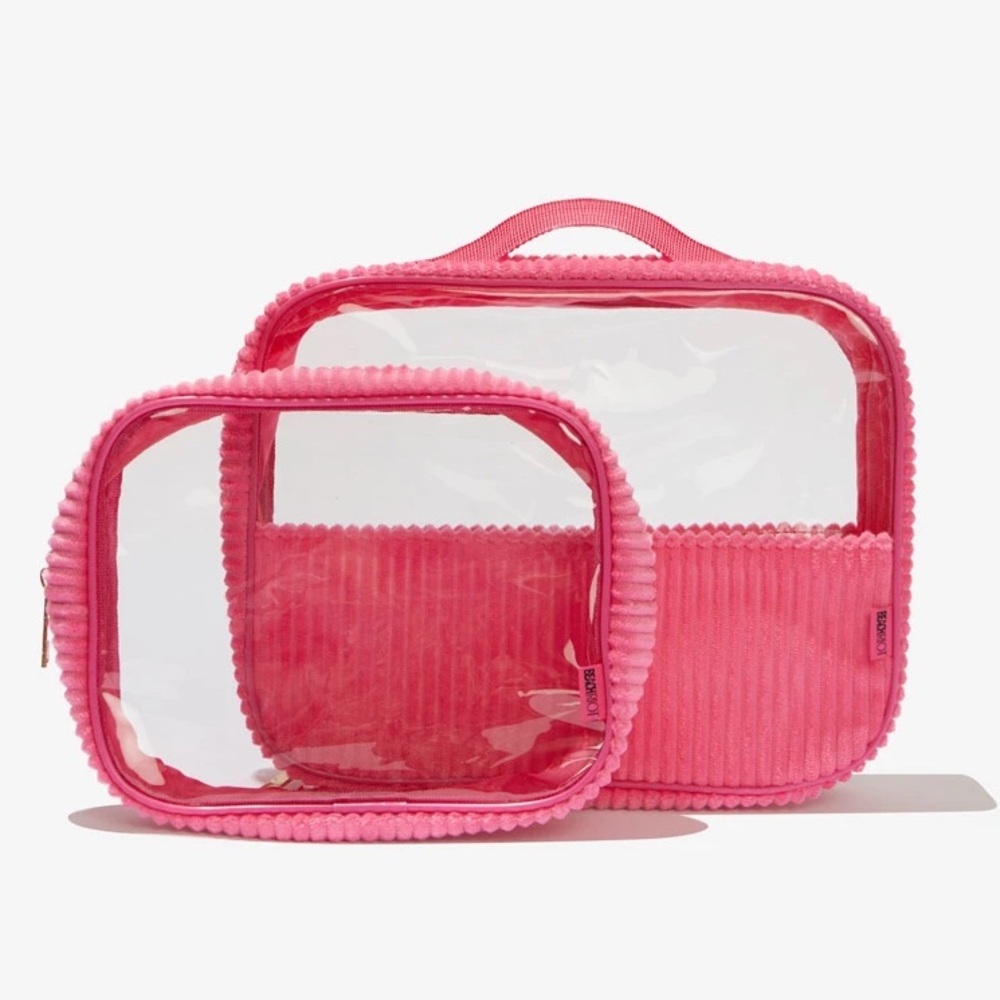 BEACH RIOT Corduroy Hot Pink Transparent Travel Duo Pouch Set